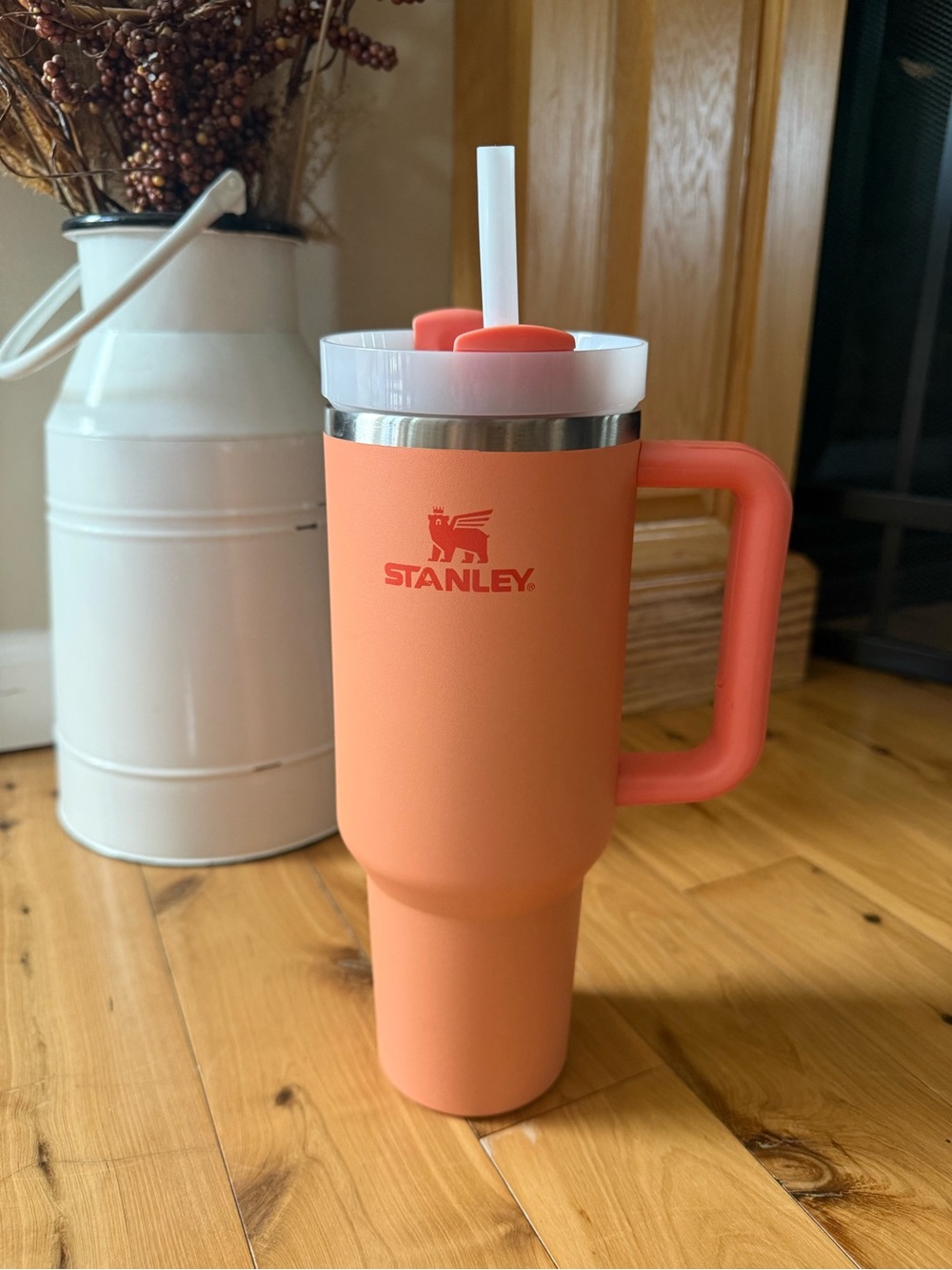 Stanley Coral Orange Adventure Tumbler Mug with Straw 40oz